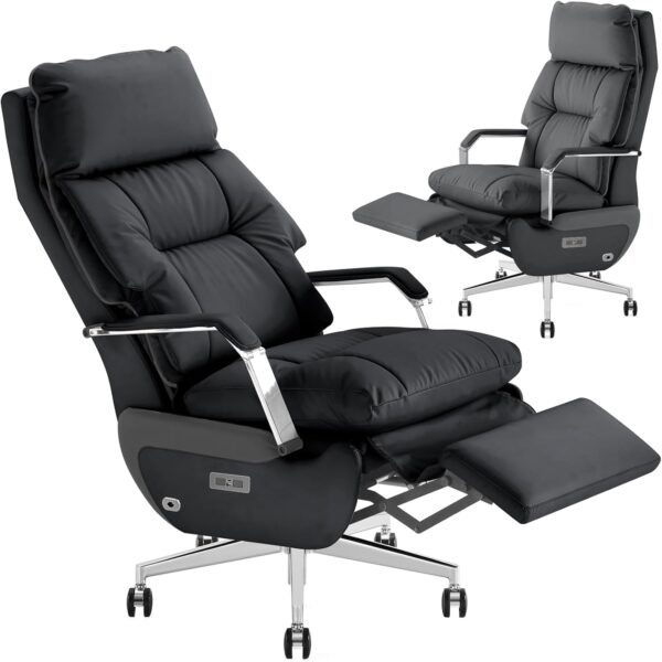 Dual-Motor Executive Office Chair with Foot Rest,Electric Reclining,Big and Tall Ergonomic Office Chair, High Back Swivel,Comfor Computer Home Office Desk Chair, 400LBS PU（Black）