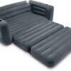 Intex Inflatable Pull-Out Sofa: Velvety Surface, 2-in-1 Valve, Cupholder, 46" x 88" x 26" - Blow-Up Couch and Folding Queen Size Air Mattress Bed