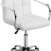 Yaheetech White Desk Chairs with Wheels/Armrests Modern PU Leather Office Chair Midback Adjustable Home Computer Executive Chair 360° Swivel