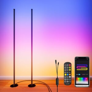 Corner Floor Lamp, Smart Dual LED Corner Lamp with APP and Remote Control, RGB+ICW Ambient Lighting Music Sync &16 Million Colors, 55" Standing Lamps for Living Room Gaming Bedroom (1 Pair)