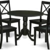 East West Furniture DLBO5-BLK-W 5 Piece Dinette Set for 4 Includes a Round Dining Room Table with Dropleaf and 4 Kitchen Dining Chairs, 42x42 Inch, Black