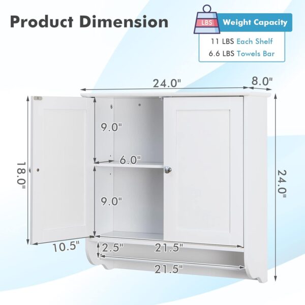 61sURL-PhUL._AC_SL1500_.jpg Giantex Bathroom Cabinet Wall Mounted - Over The Toilet Medicine Cabinet with Double Doors, Adjustable Shelf and Towels Bar, Above Toilet Storage Cabinet for Bedroom Kitchen Wall Cabinet (White)