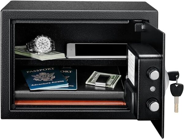 Amazon Basics Steel Security Safe and Lock Box with Electronic Keypad - Secure Cash, Jewelry, ID Documents, 0.5 Cubic Feet, Black, 13.8" W x 9.8" D x 9.8" H
