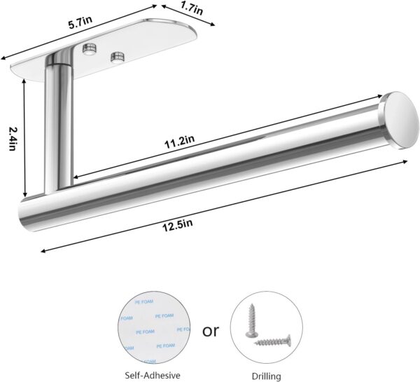 VAEHOLD Self Adhesive Paper Towel Holder Under Cabinet Mount, Wall Mounted Paper Towel Roll Holder for Kitchen, Bathroom, Wall - SUS304 Stainless Steel (Bright Surface)