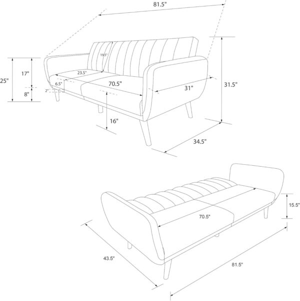 Novogratz Brittany 82 Inch Futon Sofa Bed, Upholstered Couch Sleeper with Tufted Back, Mid-Century Modern, Mustard