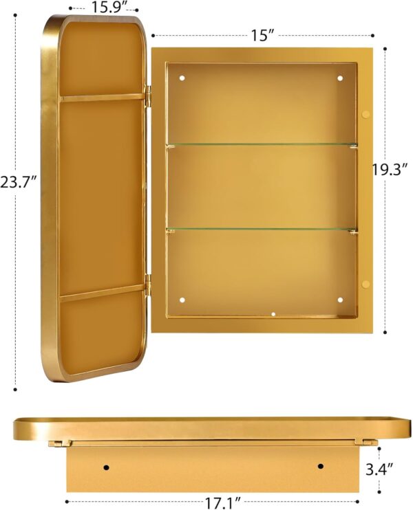 sogesfurniture Medicine Cabinets for Bathroom with Mirror, 24"x16" Modern Rectangle Recessed Bathroom Medicine Cabinet with Beveled Mirror, Wall Mounted Metal Bathroom Mirror with Storage, Gold