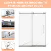 Shower Door, Sliding Shower Door with Explosion-Proof Film Clear Glass, Frameless Tempered Glass Shower Door with Stainless Steel Handle & Waterproof Seal Strip Parts