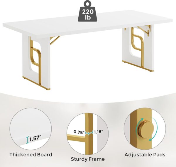 71 inch Large Simple Computer Desk, Executive Office Desk Workstation, Modern Study Writing Table, Business Furniture for Home Office, Faux Marble, White and Gold