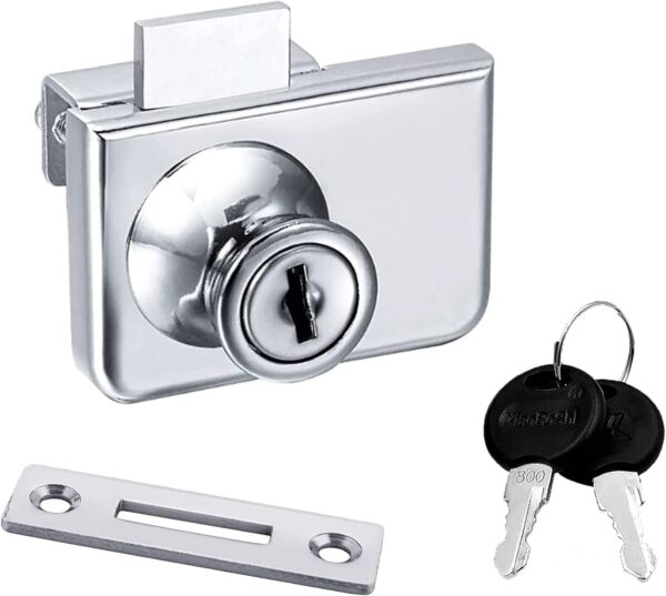 Showcase Lock Stainless Steel No Drill Glass Door Lock Display Cabinet Double Door Lock with Key for 0.21inch -0.31inch Glass Door(keyed Alike) (Silver, 409-2PCS)
