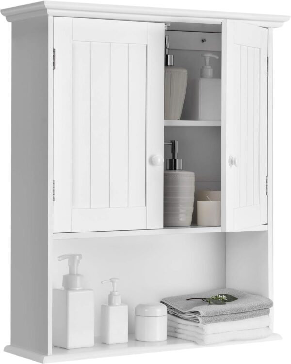 Tangkula Wall Mount Bathroom Cabinet Wooden Medicine Cabinet Storage Organizer with 2-Doors and 1-Shelf Cottage Collection Wall Cabinet (White)