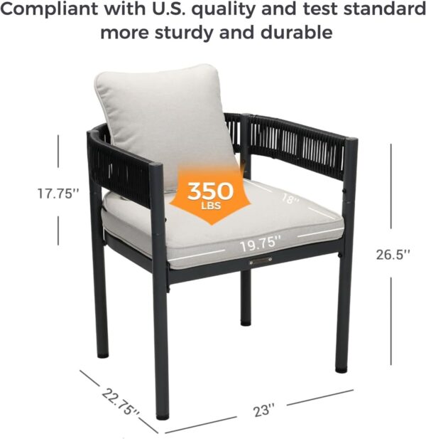 Grand patio 5-Piece Outdoor Dining Set for 4 with 1 Rectangle Expandable Table for 4-6 Person, Metal Woven Wicker Fixed Patio Chairs with Thickened Cushions for Yard, Poolside (Black)