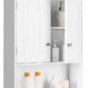 Tangkula Bathroom Wall Cabinet, Wooden Hanging Storage Cabinet with Doors & Shelves, Multipurpose Storage Cabinet for Bathroom Kitchen Living Room, Wall Mounted Bathroom Medicine Cabinet