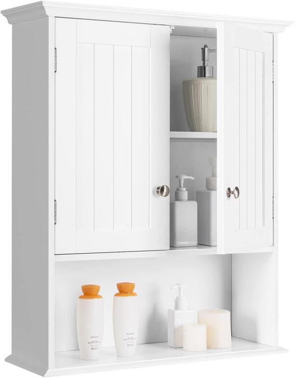 Tangkula Bathroom Wall Cabinet, Wooden Hanging Storage Cabinet with Doors & Shelves, Multipurpose Storage Cabinet for Bathroom Kitchen Living Room, Wall Mounted Bathroom Medicine Cabinet