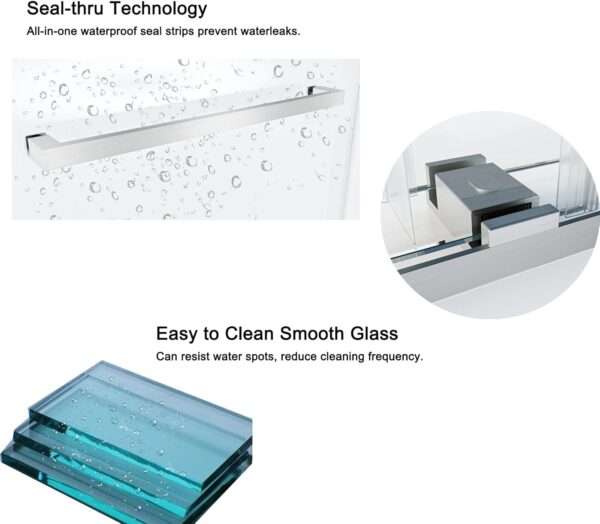 Shower Doors Frameless 52-54" W x 76" H Width Adjustable Double Sliding Glass Door 3/8"(10mm) Easy Clean Stainless Steel Hardware (Brushed Nickel)