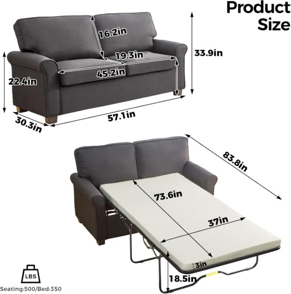 Convertible Pull Out Sofa Bed - Modern Sofa Sleeper Couch, Pull-Out Bed, 2 in 1 Loveseat Sofa Bed for Living Room & Bedroom, Futon Sofa Bed, Small Sofa Bed for Apartment, Grey