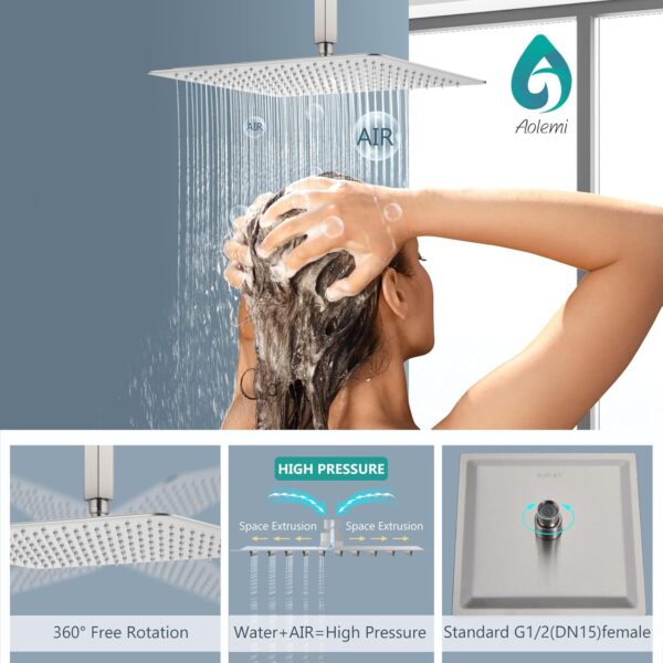 Aolemi Ceiling Mount Shower System with Rainfall Shower Head and Handheld,High Pressure Shower Faucet Set Fixture Combo with 2 in 1 Handheld Spray Rough-in Valve,16 Inch Shower Head Brushed Nickel