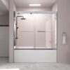 DELAVIN 56-59 in. W x 59 in. H Semi-Frameless Double Sliding Tub Shower Door, Water Repellent Bathtub Door, SGCC Tempered Bathtub Glass Door with Explosion-Proof Film, Stainless Steel Hardware