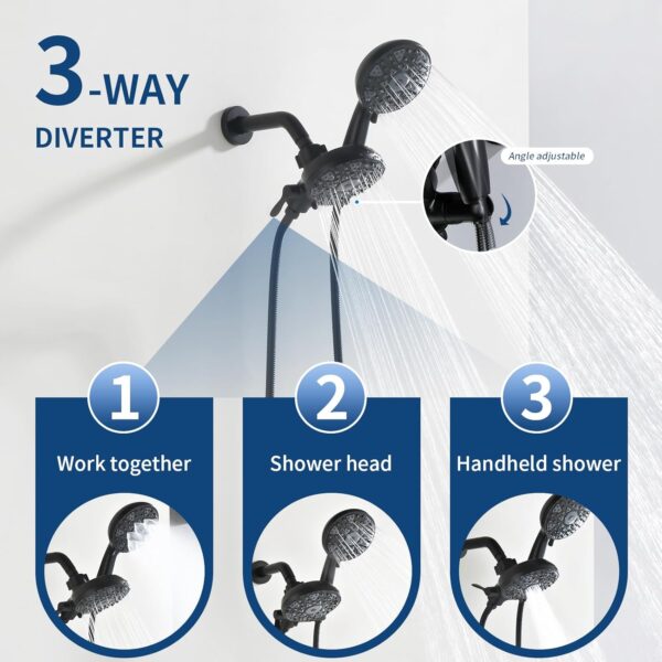 2 Handle Shower Faucet Set with Tub Spout Bathtub Shower Faucet Combo Set Shower System Complete Tub and Shower Trim Kit Matte Black Wall Mounted Two Handles Shower Fixtures