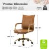 HULALA HOME Faux Leather Home Office Desk Chair, Adjustable Swivel Computer Chair with Golden Legs and Arms, Comfy Upholstered Task Chair,Camel