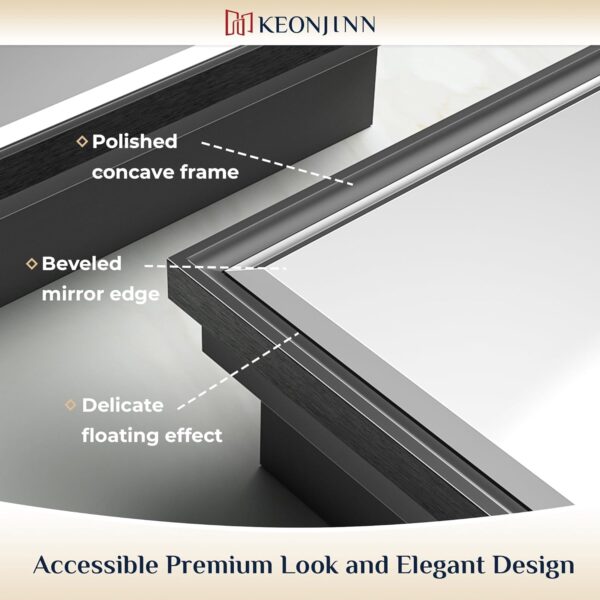 Keonjinn 17" x 25" Black Medicine Cabinet for Bathroom, Recessed or Surface Wall-Mounted Aluminum Alloy Framed Beveled Mirror with Storage, Mirrored Cabinets with 2 Adjustable Shelves for Bath Modern