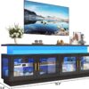 71" LED TV Stand with Power Outlet,High Gloss Modern Black TV Stands for Living Room for 65 70 80 in TV,TV Gaming Entertainment Center w/Adjustable Shelves for Living Room Bedroom