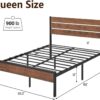 Rustic Queen Bed Frame with Headboard,Metal Platform Farmhouse Bed Frame Metal Slat,Sturdy Heavy Duty Bed Frame,No Box Spring Needed,Easy Assembly,Under Bed Storage,Rustic Brown,Queen Size