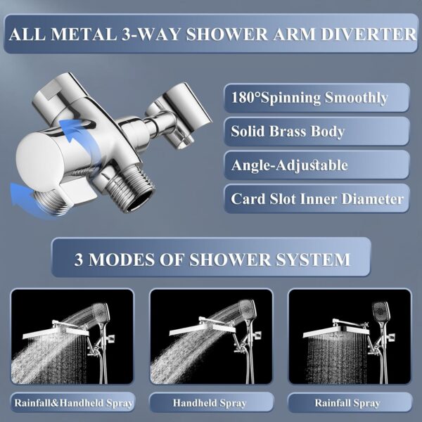14 Inch Shower Head With Handheld, High-Pressure Rain/Rainfall Shower Heads With 3+1 Settings Handheld Spray, Including 3-Way Diverter, Extension Arm - Height/Angle Adjustable(Chrome)