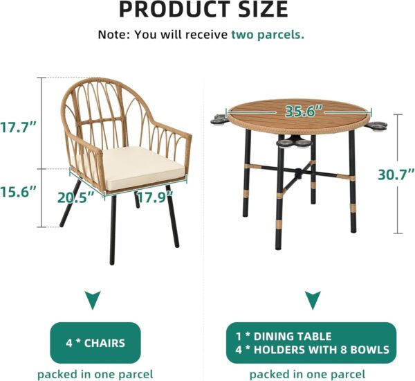 YITAHOME 5 Pieces Outdoor Patio Dining Table Chair Set,Wicker Patio Dining Set,Outdoor Rattan Dining Table Set for Patio, Backyard, Balcony, Garden (with Umbrella Hole), Beige