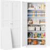 White Metal Storage Cabinet with 2 Doors and 5 Shelves,Pantry Storage Cabinet,Ventilated Tall Large Cupboard Closet,71"H Food Pantry Cabinets for Home,Office,Bathroom,Dining/Living Room (71" H)