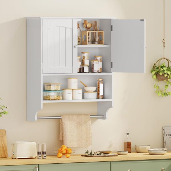 Iwell Bathroom Cabinet Wall Mounted with Towel Rack & Adjustable Shelf, Over The Toilet Storage Cabinet, Medicine Cabinet for Bathroom, White