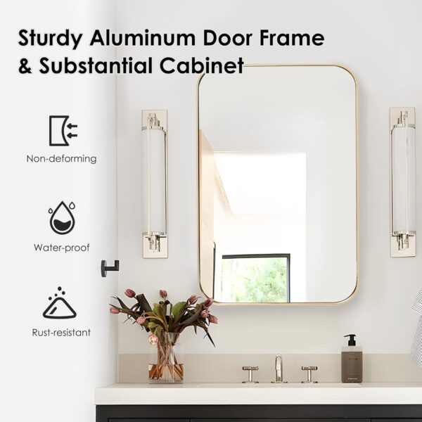 sogesfurniture Medicine Cabinets for Bathroom with Mirror, 24"x16" Modern Rectangle Recessed Bathroom Medicine Cabinet with Beveled Mirror, Wall Mounted Metal Bathroom Mirror with Storage, Gold