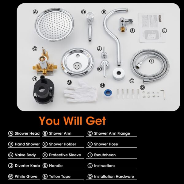 Shower System with Rain Shower Head, Handheld Spray, Rough-in Valve and Trim Kit 9 Inch Bathroom Luxury Rain Mixer Shower Complete Combo Set Wall Mounted High Pressure Shower Faucet Set Chrome