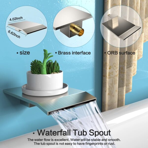 Shower System Rain Shower Faucet Set with Tub Spout,10 inch Bathroom Wall Mounted Waterfall Bathtub Faucet with Handheld Spray and Rough-in Valve Body and Trim kit,Brushed Nickel
