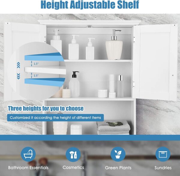 Tangkula Wall Mount Bathroom Cabinet Wooden Medicine Cabinet Storage Organizer with 2-Doors and 1-Shelf Cottage Collection Wall Cabinet (White)