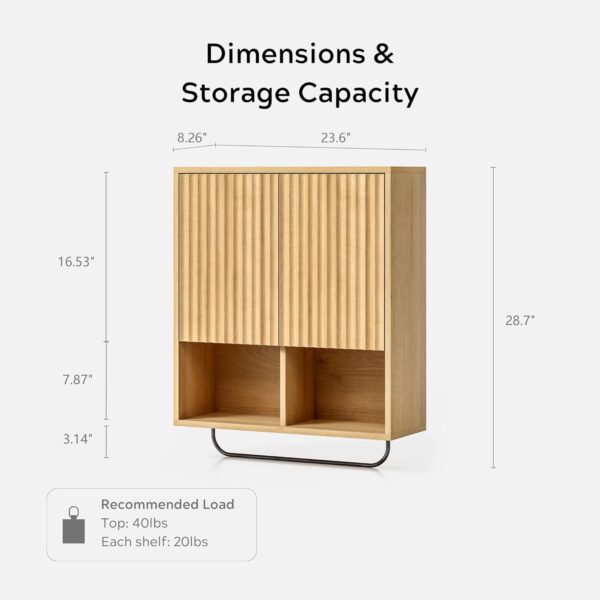 7116gNSvzNL._AC_SL1500_.jpg Fluted Wall Cabinet Set of 2, Wooden Bathroom Medicine Cabinet Storage with 2 Doors, Adjustable Shelf and Towels Bar, Modern Wall Mount Large Floating Cabinet for Kitchen Natural Oak