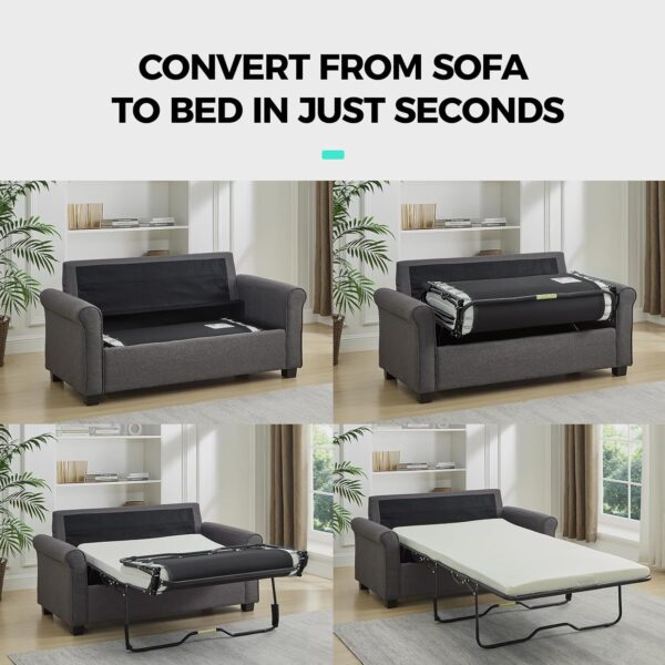 Convertible Pull Out Sofa Bed - Modern Sofa Sleeper Couch, Pull-Out Bed, 2 in 1 Loveseat Sofa Bed for Living Room & Bedroom, Futon Sofa Bed, Small Sofa Bed for Apartment, Grey