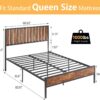 GAOMON Queen Bed Frame with Headboard Footboard Rustic Wood Farmhouse Platform Metal Wrought Rod Slat Bedframe, No Box Spring Needed, Easy Assembly, Farm House Base Beds Foundation-Queen Size