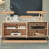Okvnbjk TV Consoles for Living Room, Mid Century Modern TV Stand for 65 Inch TV, Rattan Entertainment Center, Media Console with Natural Rattan Doors & Adjustable Shelf, Boho TV Stand for Bedroom, Oak