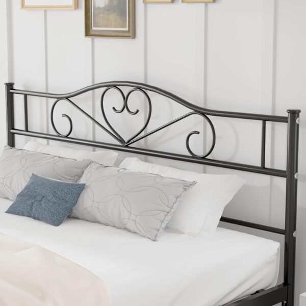 VECELO Metal Platform Bed Frame with Headboard & Footboard, Steel Slats Mattress Foundation, No Box Spring Needed, Queen, Charcoal Black