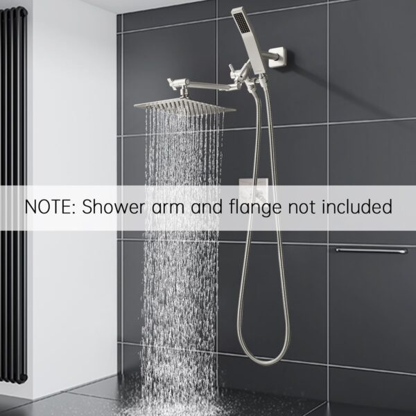 712DBE5jFiL._AC_SL1500_.jpg G-Promise All Metal 10" Dual Square Shower Head Combo | Rain Shower Head | Handheld Shower Wand | Adjustable | 3-Way Diverter | 71" Extra Long Hose - A Bathroom Upgrade(Brushed Nickel)
