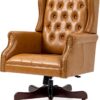 ECOTOUGE Tufted Office Chair, Faux Leather Executive Desk Chair w/High Back & Nail Head Trim, Ergonomic Wingback PC Chair for Home, Office and Living Room, Brown