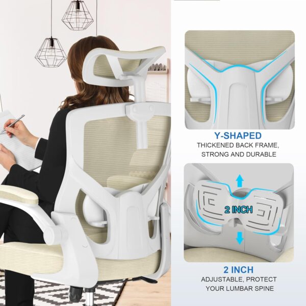 Home Office Chair, Ergonomic Comfy Desk Chair, High Back Computer Chair- Adjustable Headrest with Flip-Up Arms, Lumbar Support, Swivel Executive Task Chair (Modern, Beige)