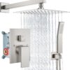 Aolemi Shower Faucet Set Rain Shower System with Handheld Spray Bathroom Shower Combo Rough-in Valve and Shower Trim Kit Included Brushed Nickel 8 Inch Wall Mount Shower Head