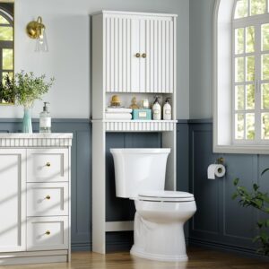 Over The Toilet Storage Cabinet, Over Toilet Storage with Fluted Door, Over The Toilet Storage Bathroom Organizer, Bathroom Shelf Over Toilet, Behind The Toilet Storage Cabinet Organizer, White