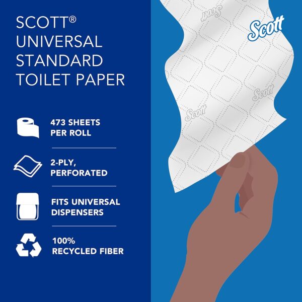 712tZi62MML._SL1500_.jpg Scott Professional 100% Recycled Fiber Standard Roll Bulk Toilet Paper (13217), 2-Ply, Elevated Design, White, Individually Wrapped (80 Rolls of 473 Sheets, 37,840 Sheet Total)