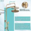 Antique Brass Shower Fixture Bathroom Shower Faucet Set 8 Inch Rainfall Shower Head Handled Shower Waterfall Tub Spout Wall Mounted Outdoor Shower System with Shower Shelf
