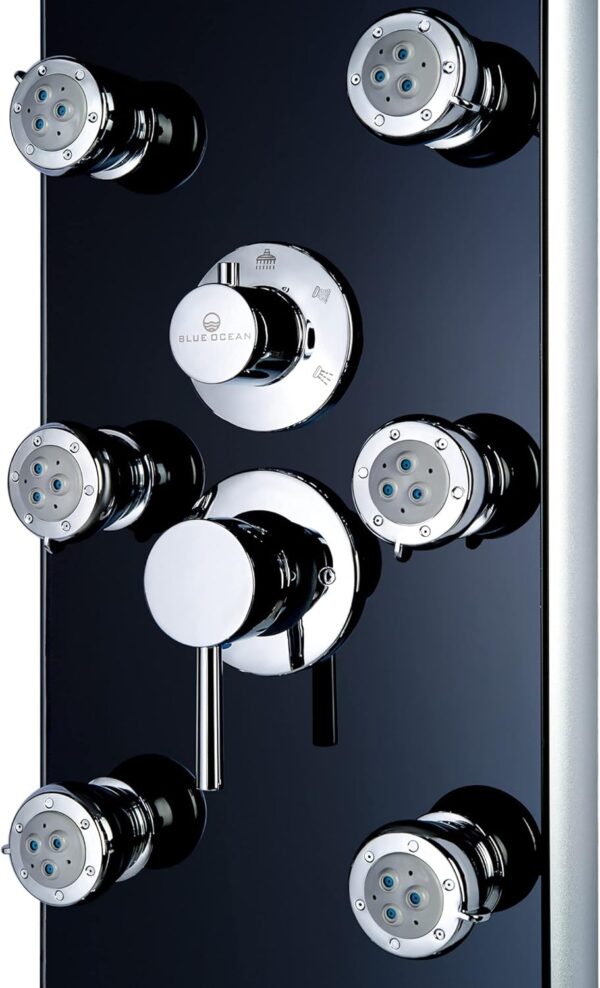 Blue Ocean 52" Aluminum SPA392B Shower Panel Tower System with 8 Adjustable Massage Jets and Rainfall Shower Head & Tub Spout