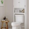 UTEX Bathroom Storage Over The Toilet, Cabinet Organizer with Adjustable Shelves and Double Doors, Wood Space Saver, White