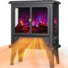 BLITZHOME 18'' Electric Fireplace Heater, 2 Heating Mode 750/1500W, 3D Realistic Flame, Thermostat Control, Safety Protection, Portable Freestanding Fire Places Stove for Home, Small Space