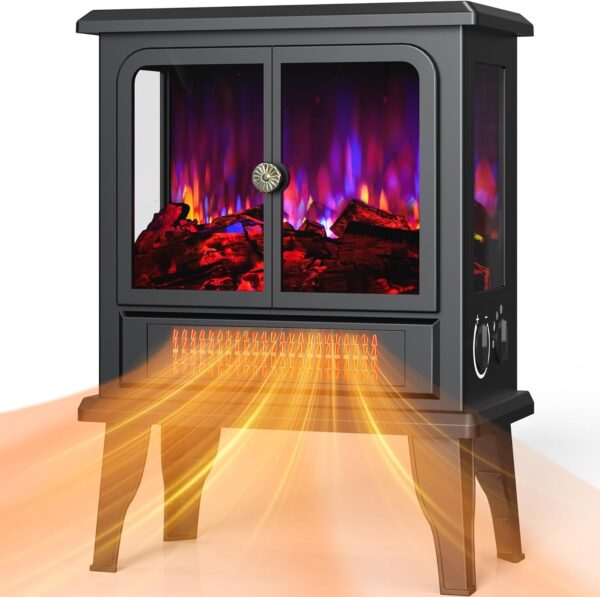 BLITZHOME 18'' Electric Fireplace Heater, 2 Heating Mode 750/1500W, 3D Realistic Flame, Thermostat Control, Safety Protection, Portable Freestanding Fire Places Stove for Home, Small Space